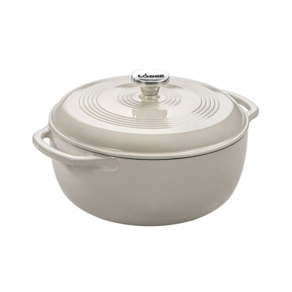 6-Quart Porcelain-Coated Enamel Cast Iron Dutch Oven - Oyster Hand Wash